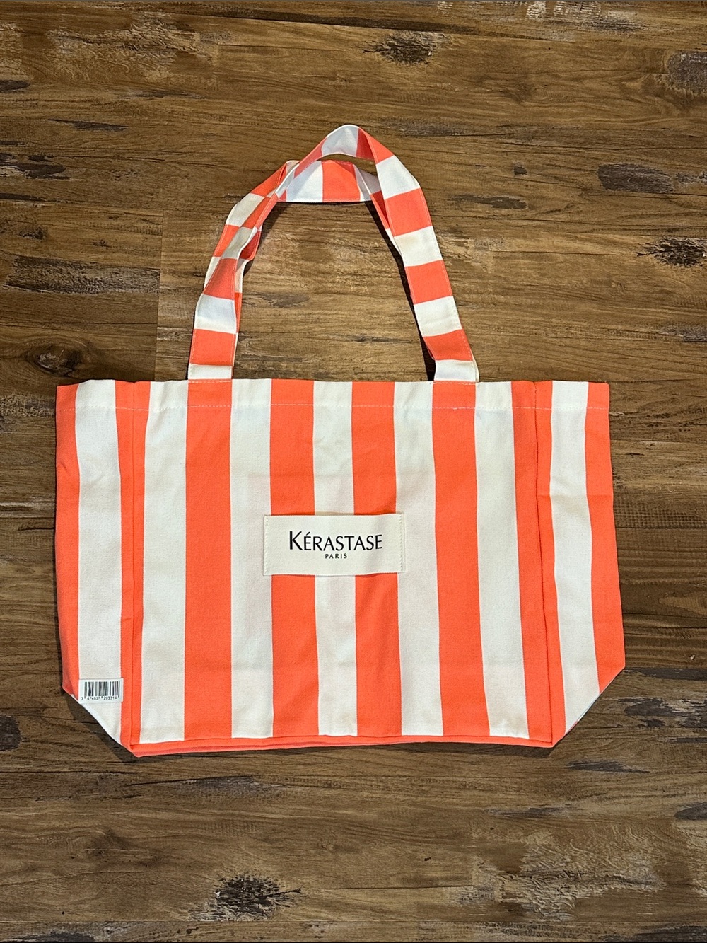 Kérastase Coral and White Striped Canvas Tote